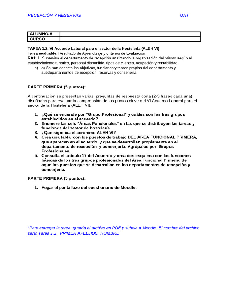 ALEH VI Recepci n Y Reservas En Hosteler a PDF