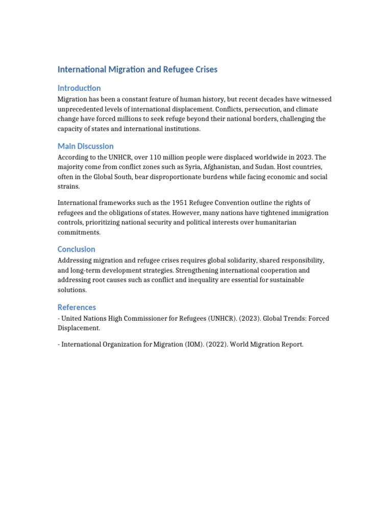International Migration and Refugee Crises | PDF