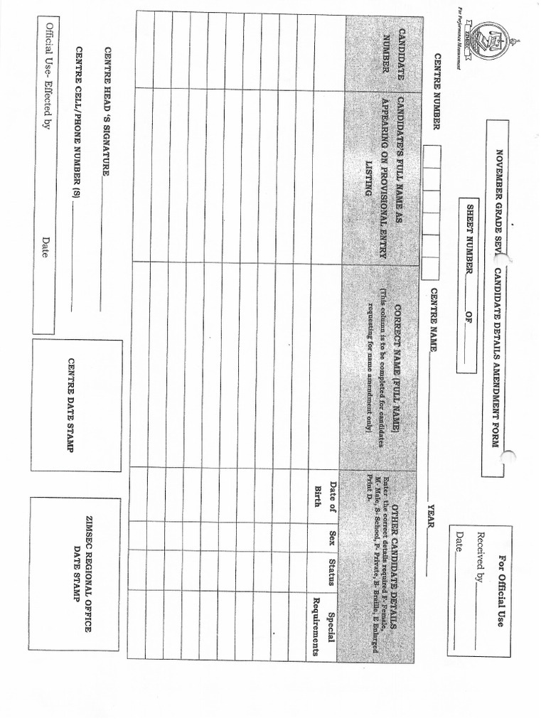 Nov Gr7 Candidate Details Ammendment Form | PDF