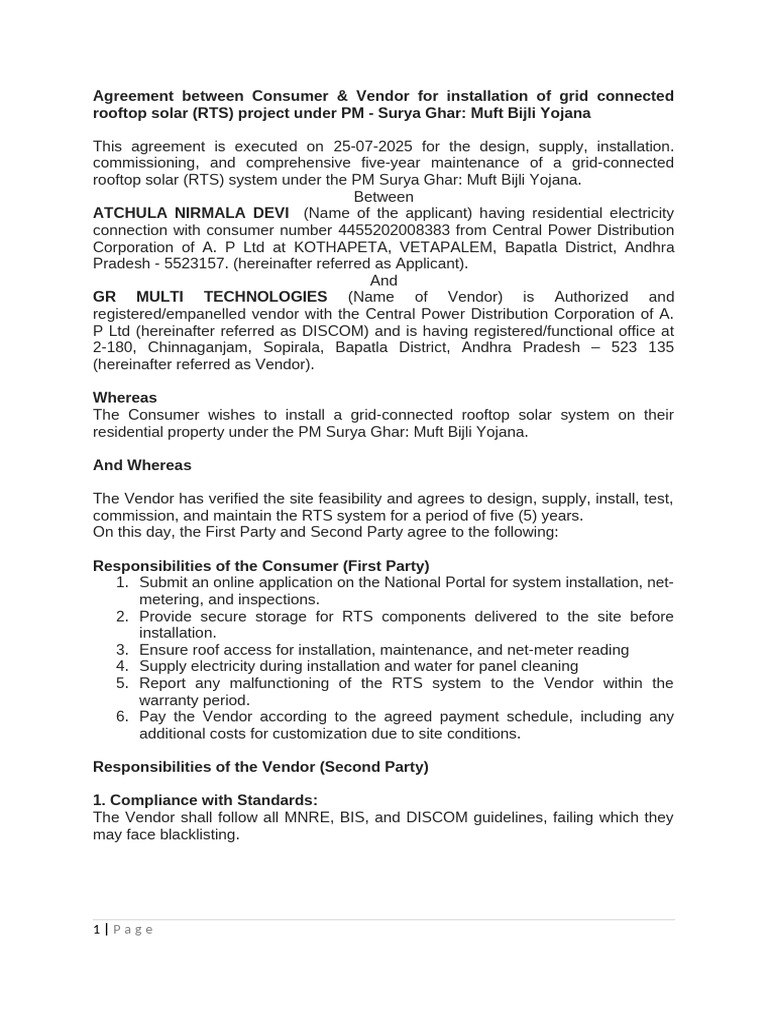 Rooftop Solar Installation Agreement | PDF | Photovoltaic System ...