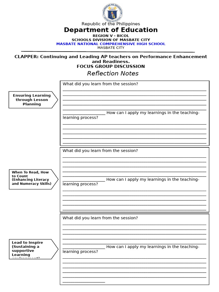 Fgd Clapper Reflection Notes | PDF | Learning | Human Communication