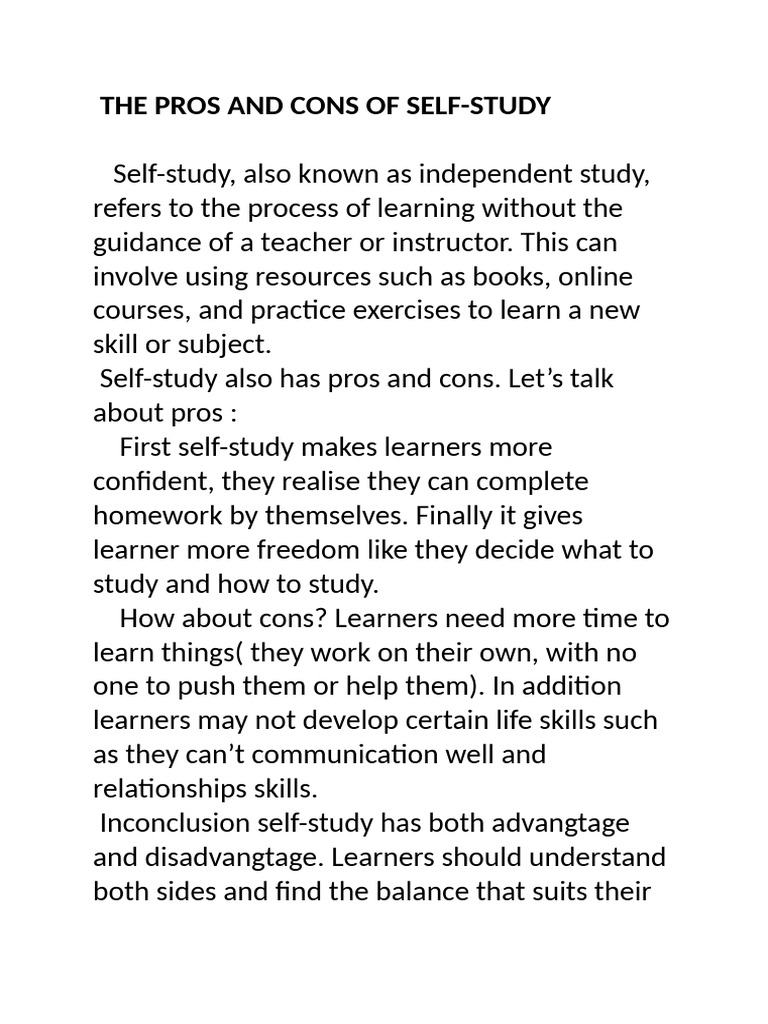 Self-Study: Pros and Cons Explained | PDF