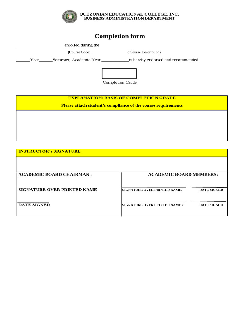 Business Administration Completion Form | PDF