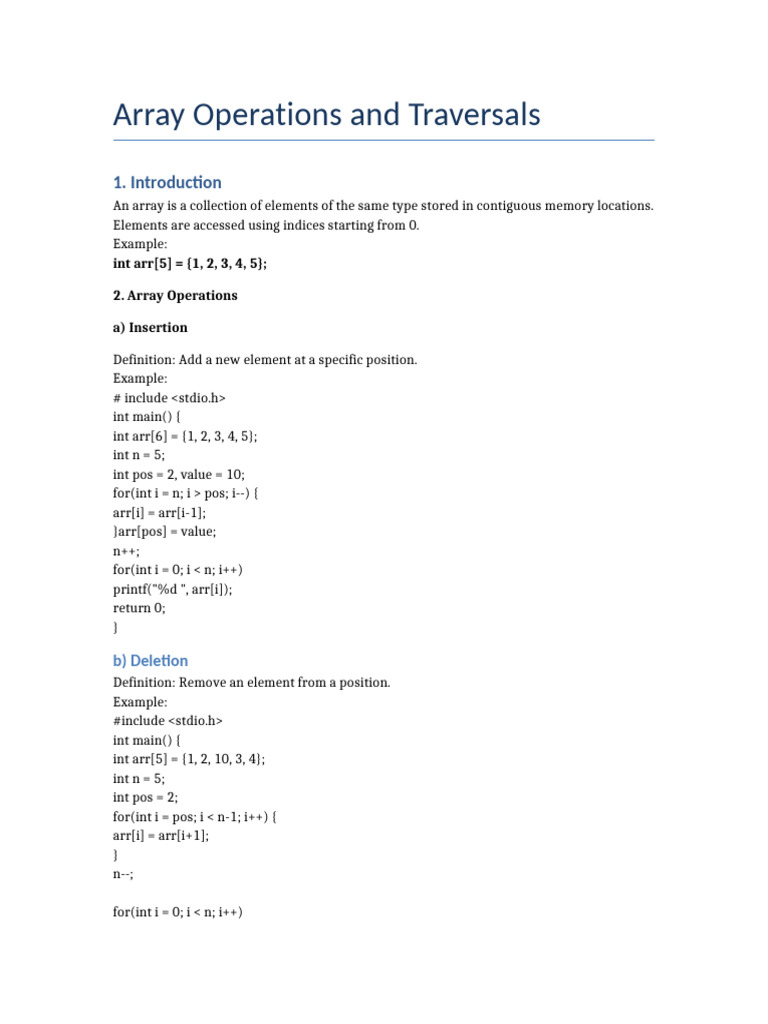 Array Operations and Traversals Guide | PDF | Pointer (Computer ...