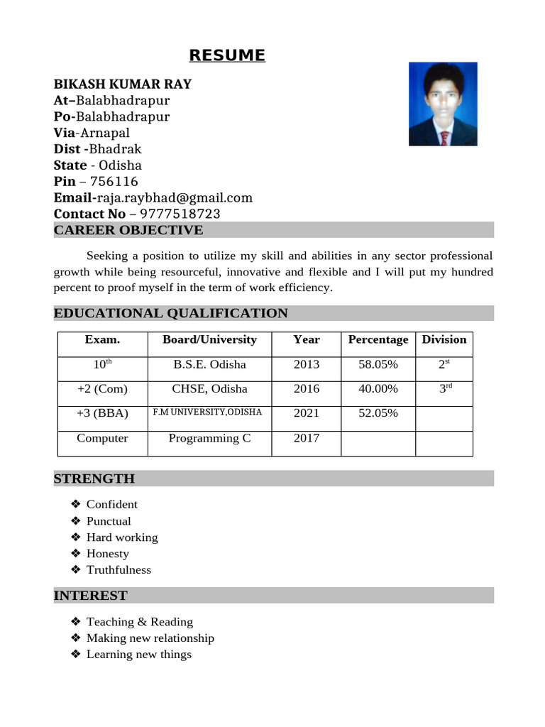 Resume of Bikash Kumar Ray | PDF