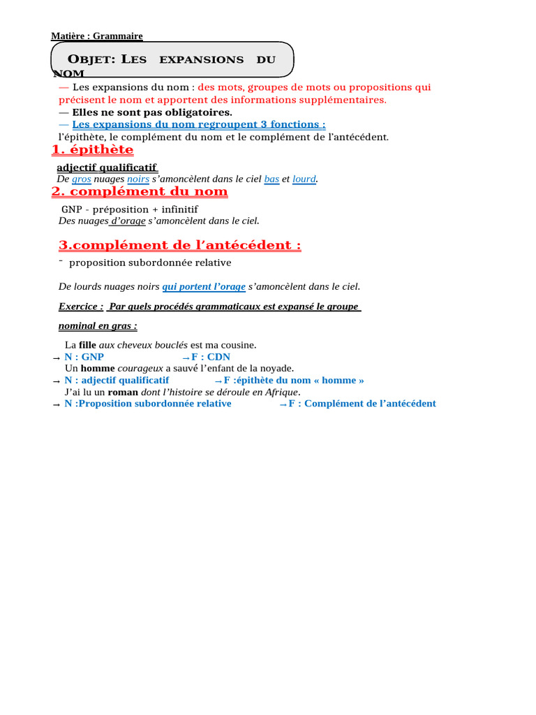Comprendre les expansions du nom | PDF