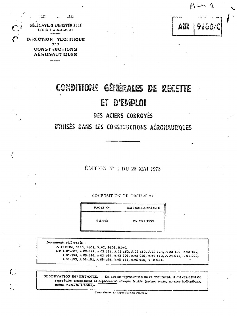 AIR - 9160 Cond Géné de Recette Et D'emploi Des Aciers Corroyés | PDF