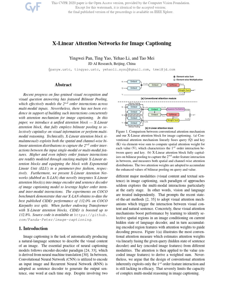 X-Linear Attention for Image Captioning | PDF | Exponential Function ...