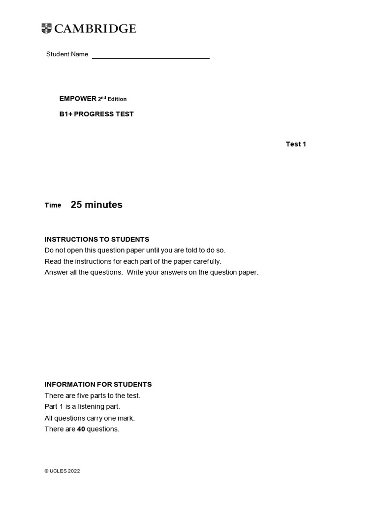 B1+ Progress Test for Empower 2nd Edition | PDF