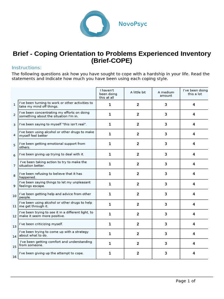 Brief-COPE Coping Assessment Guide | PDF | Cognition | Mental Health