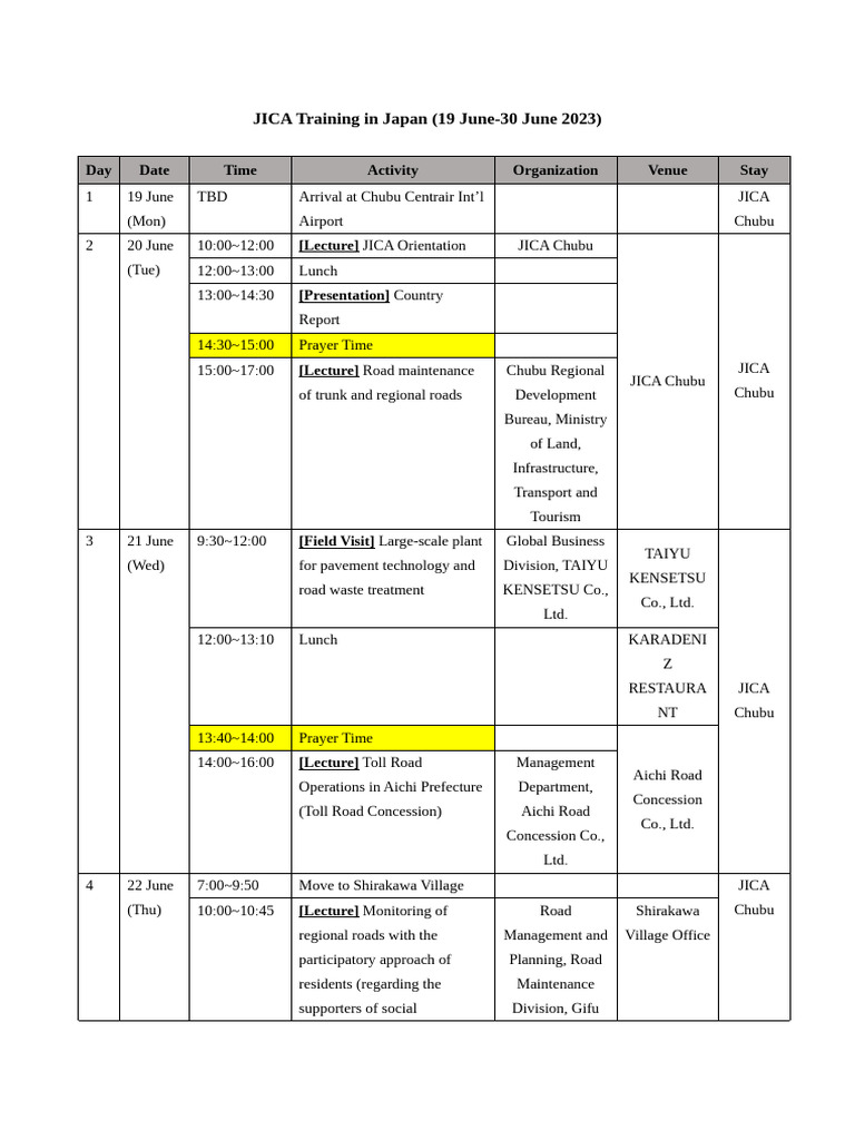 16 June - Training Schedule | PDF | Transport