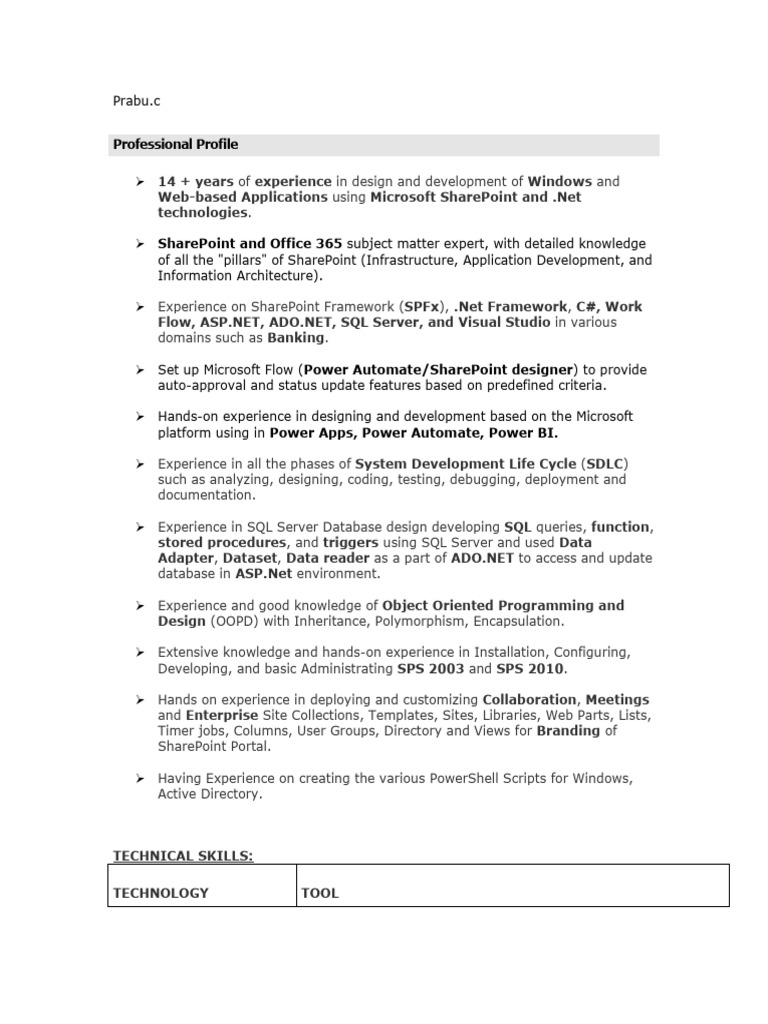 PrabuResume - SharePoint Developer | PDF | Share Point | Microsoft Sql ...