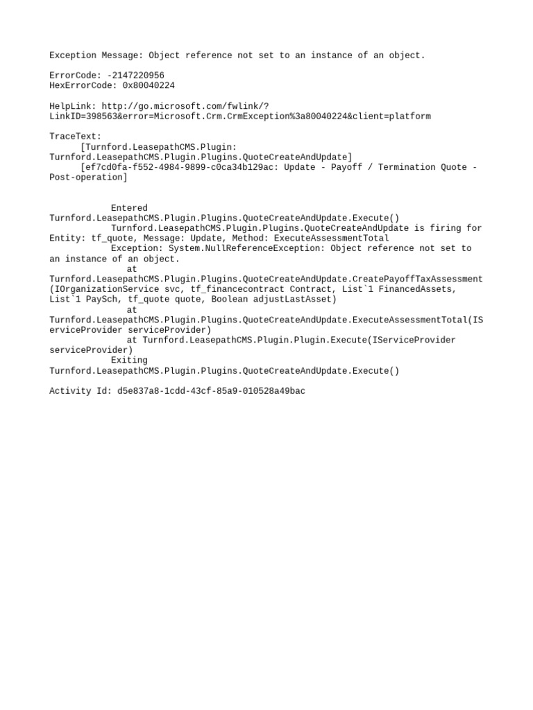 CRM Null Reference Exception Error Guide | PDF