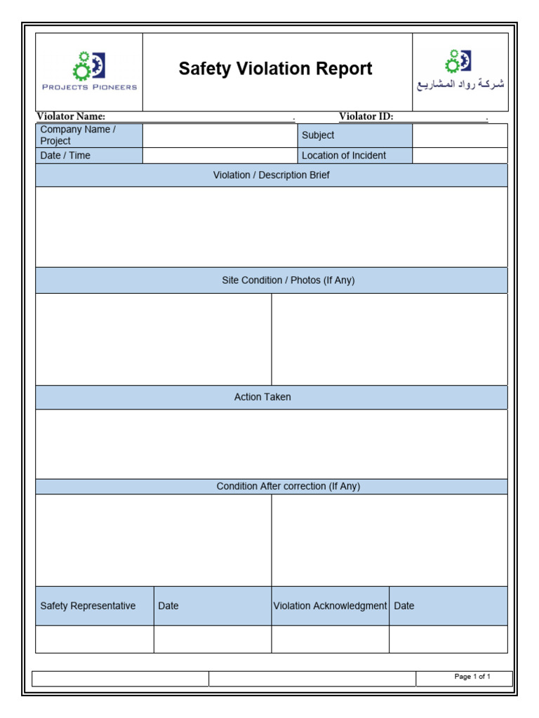 Safety Violation Report Template | PDF
