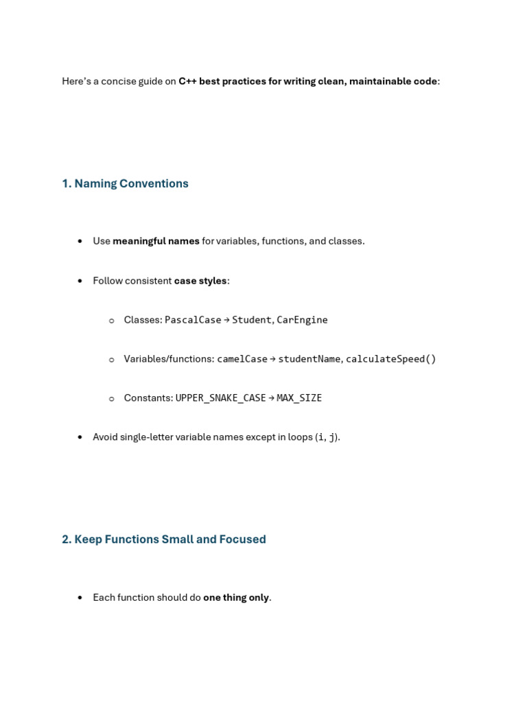 C++ Best Practices for Clean Code | PDF | C++ | Object Oriented Programming