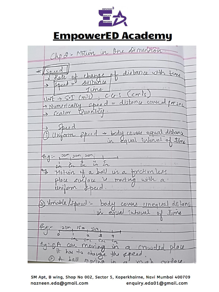 Speed and Velocity Notes | PDF