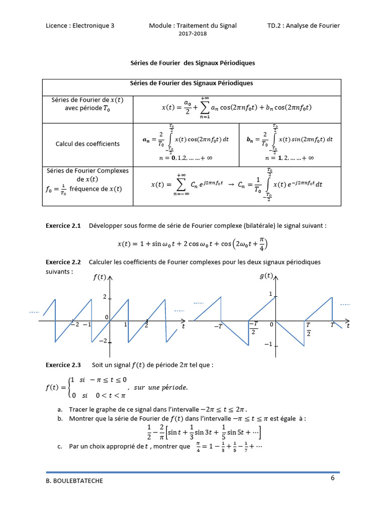 Analyse de Fourier des Signaux Périodiques | PDF | Analyse mathématique ...