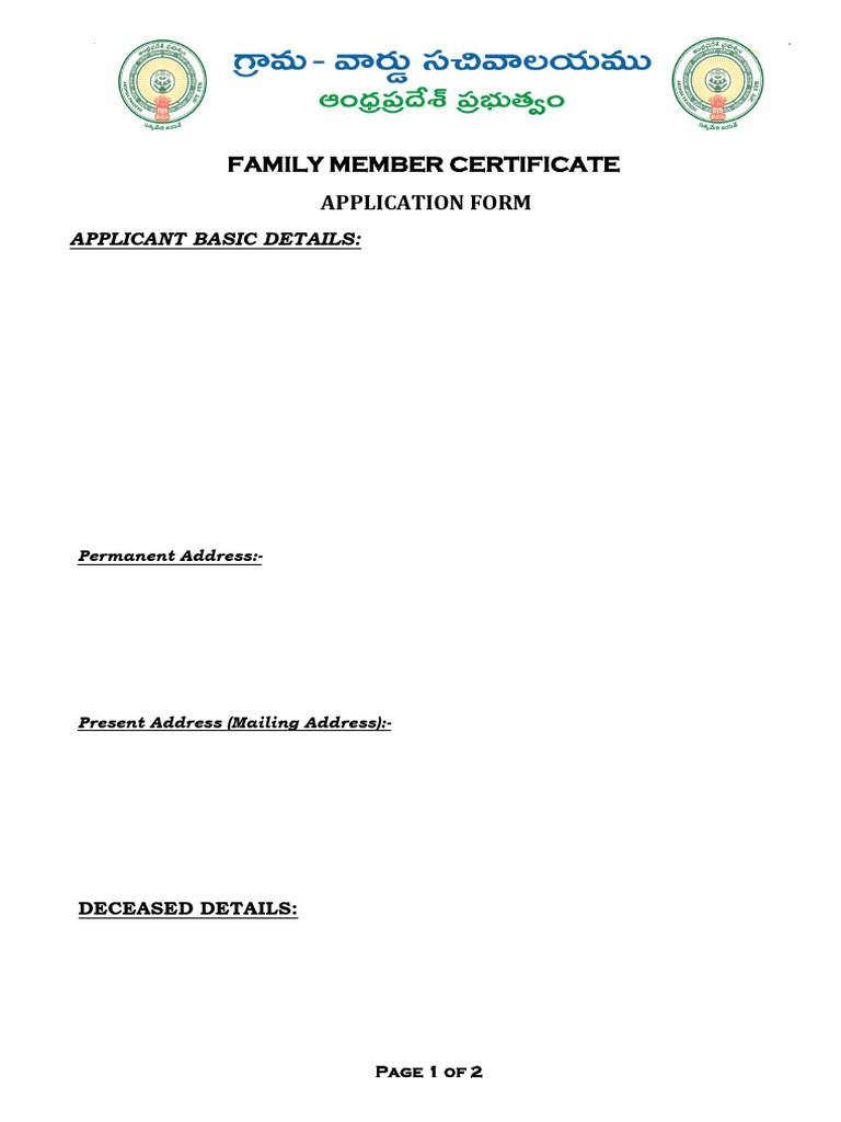 Family Member Certificate Application Form | PDF | Government And ...