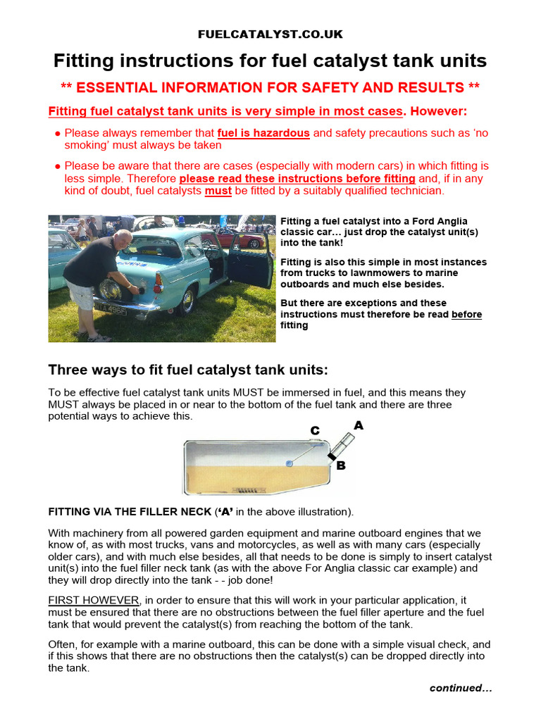 Fuel Catalyst Fitting Instructions | PDF | Tanks | Vehicle Technology