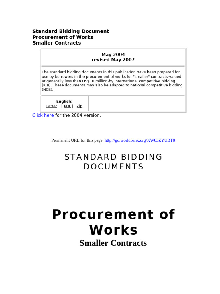 Standard Bidding Documents for Small Contracts | PDF | Prices ...