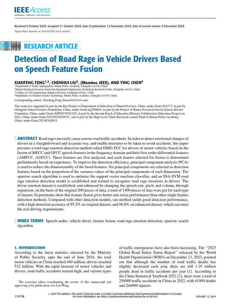 Detection of Road Rage in Vehicle Drivers Based On Speech Feature ...
