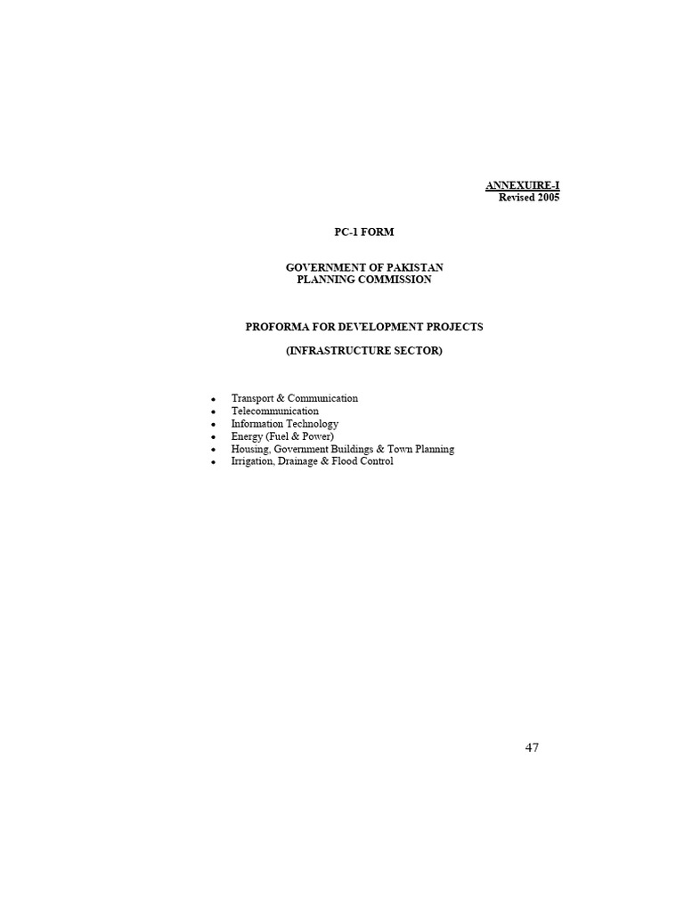 Project Formulation Guidelines PC-1 | PDF | Net Present Value | Economies