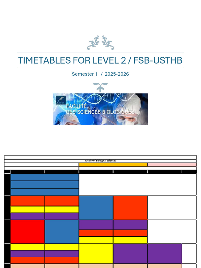 Level 2 Timetable for FSB-USTHB 2025-2026 | PDF | Zoology | Biotechnology
