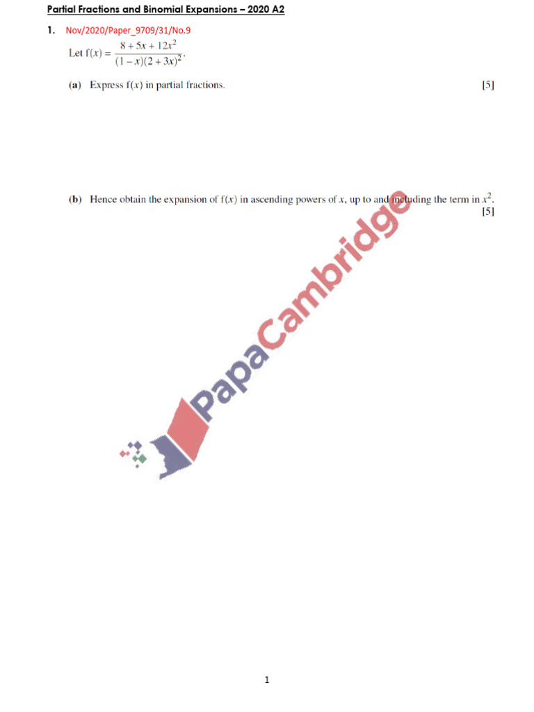 2020 A2 Partial Fractions and Binomial Expansions | PDF