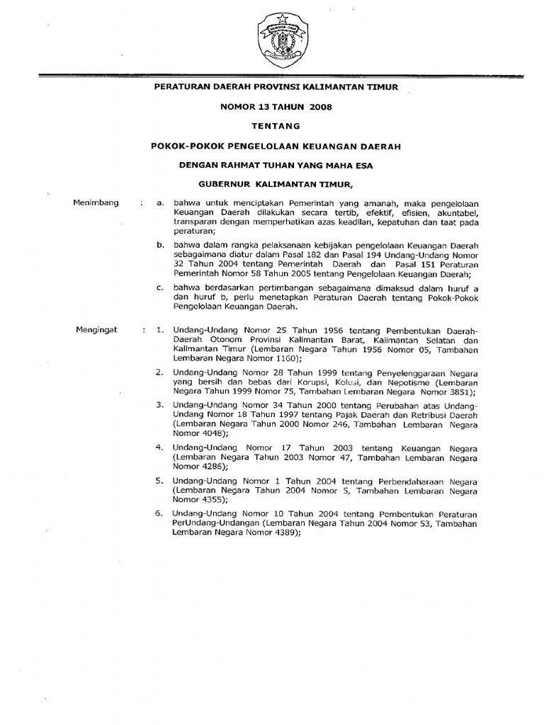 Perda.13.2008 TTG Pokok Pokok Pengelolaan Keuangan Daerah | PDF