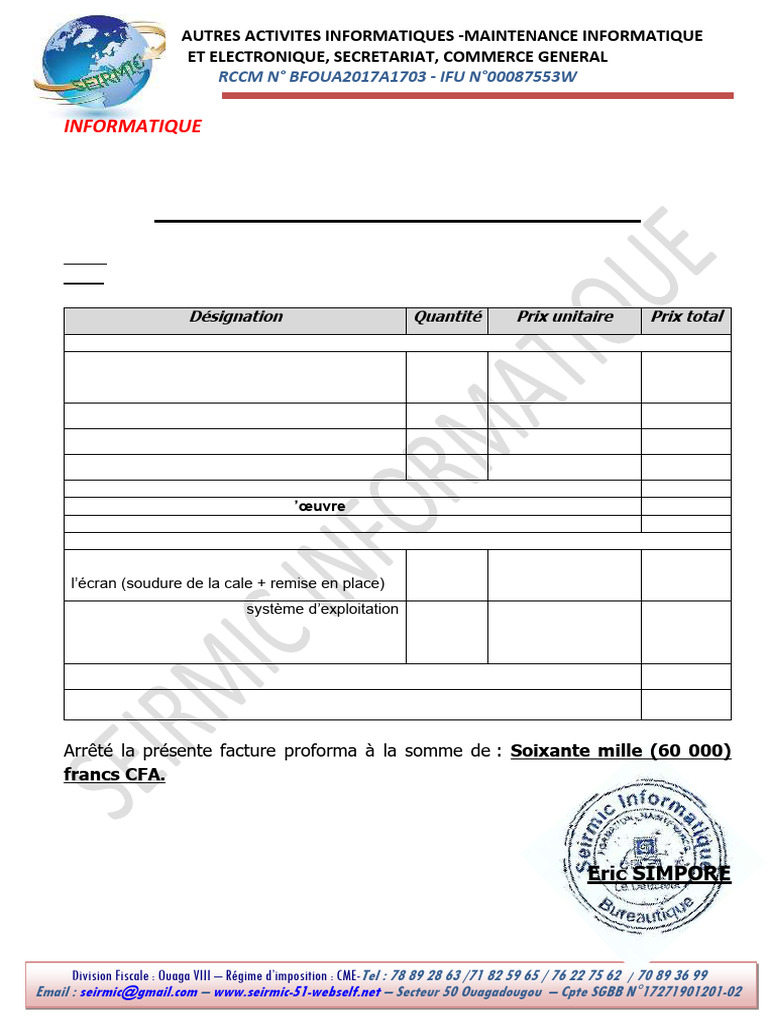 Facture Proforma Maintenance Informatique | PDF | Informatique ...