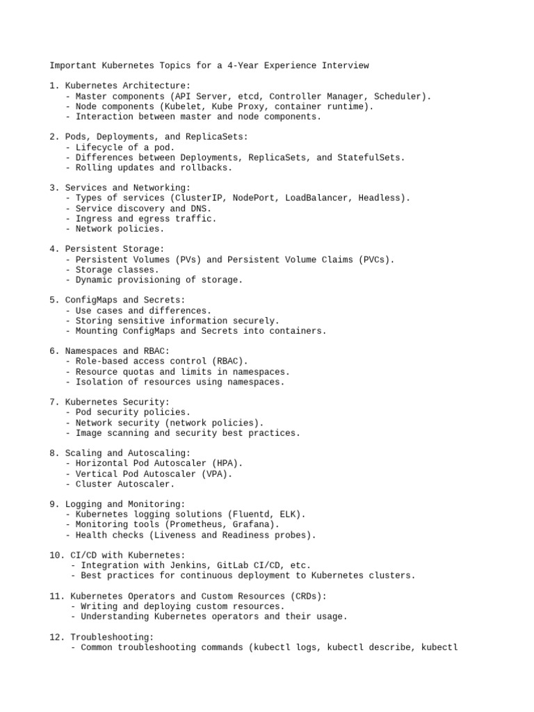 Kubernetes Interview Topics for 4 Years | PDF