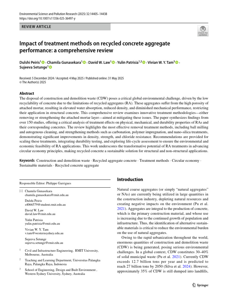 Recycled Concrete Aggregate Treatment Review | PDF | Concrete ...
