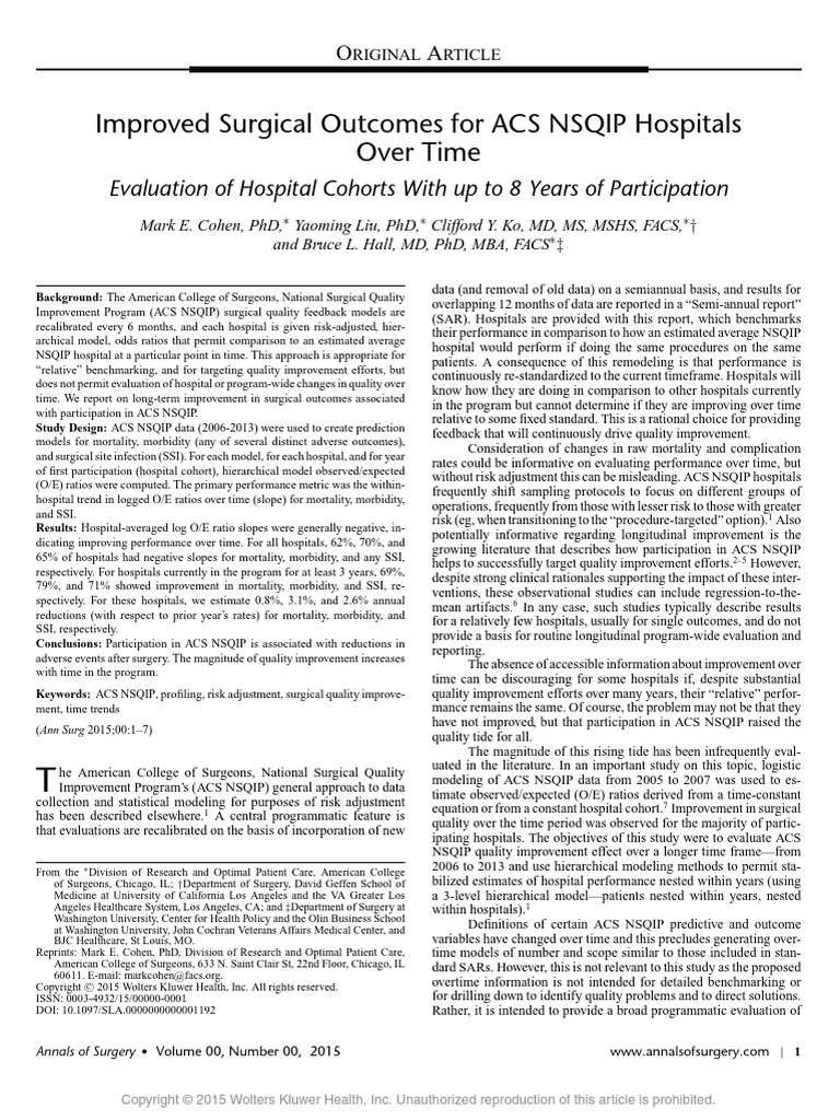 ACS NSQIP Surgical Outcomes Improvement | PDF | Risk | Cohort Study