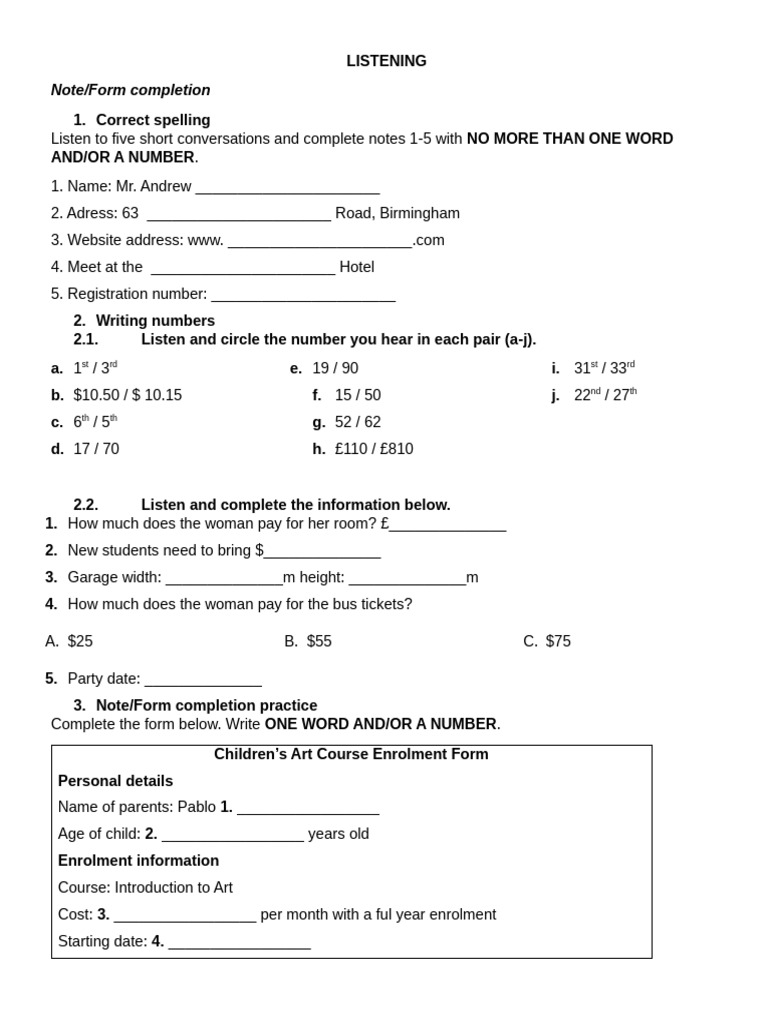 Listening Practice: Note and Form Completion | PDF | Belfast