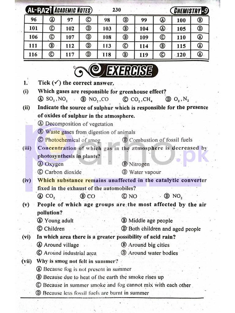 9th Class Chemistry Chapter 10 Exercises | PDF