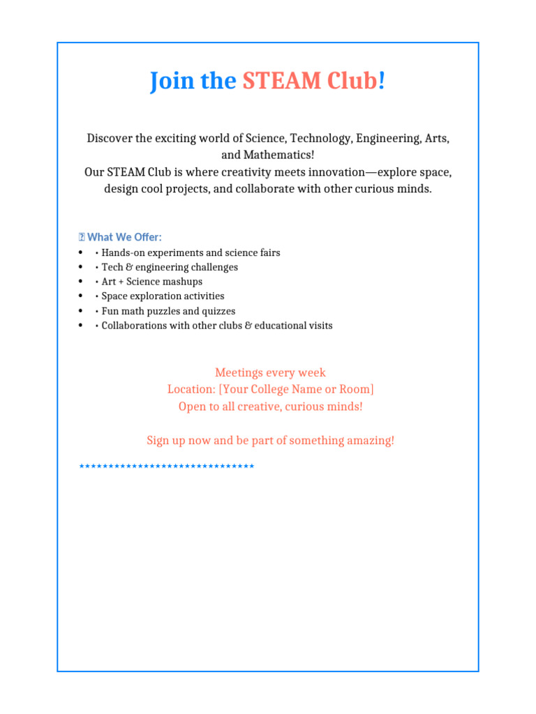STEAM Club Advertisement Styled | PDF