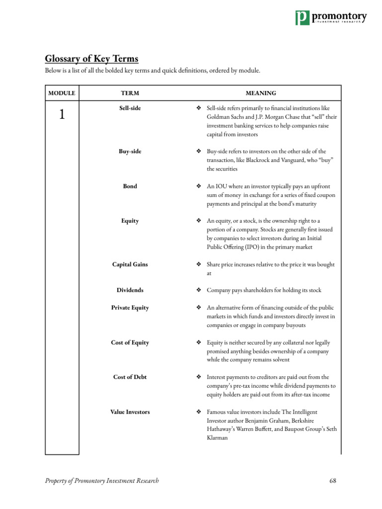Key Terminologies (Source - Promontory Investment Research) | PDF ...