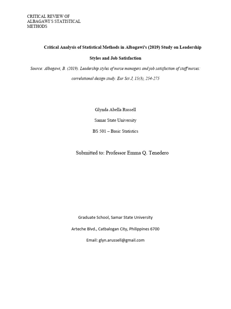 Critical Review of Albagawi's Statistical Methods | PDF | Statistics ...