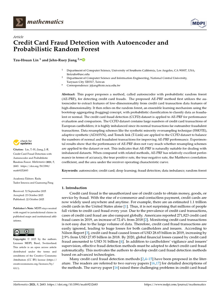 Credit Card Fraud Detection Using AE-PRF | PDF | Algorithms ...