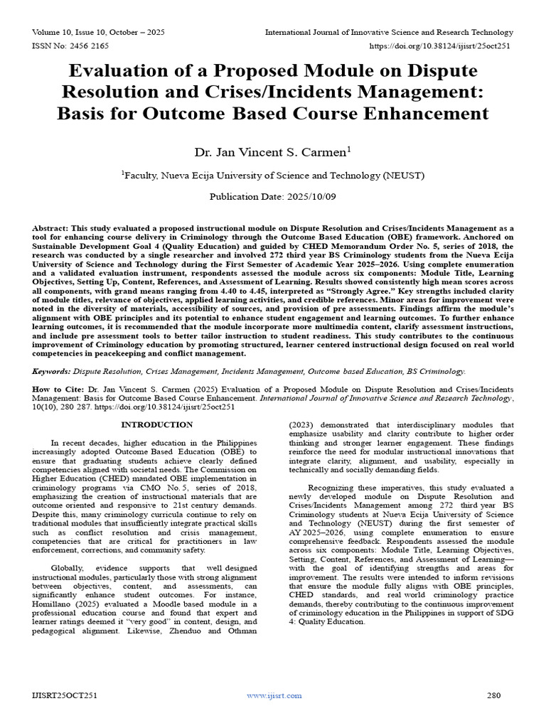 Dispute Resolution Module Evaluation for Criminology | PDF | Learning ...