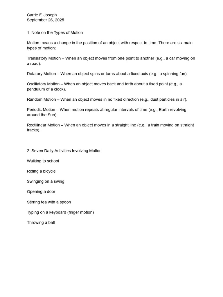 Types of Motion Explained | PDF