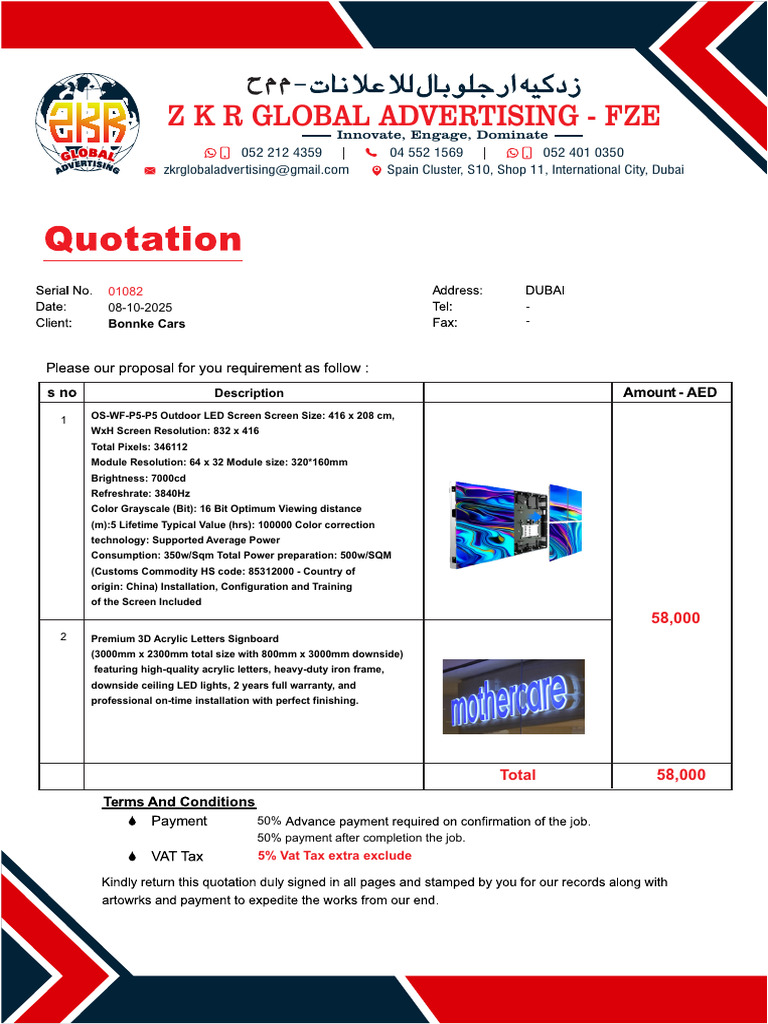 Bonnke Cars LED Screen Proposal | PDF
