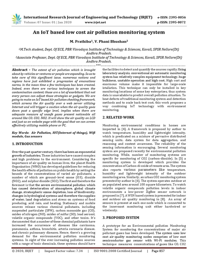 IRJET an IoT Based Low Cost Air Pollutio | PDF | Air Pollution | Sensor