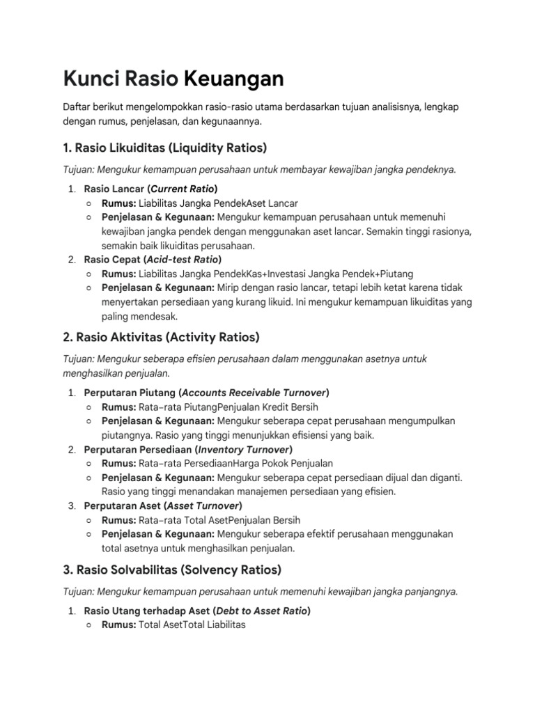Panduan Lengkap Rasio Keuangan | PDF