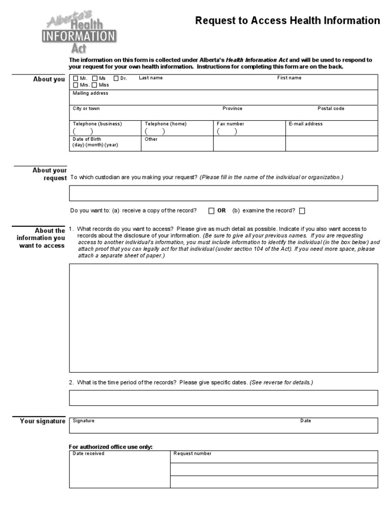 Accessing Your Health Information Form | PDF | Email | Information