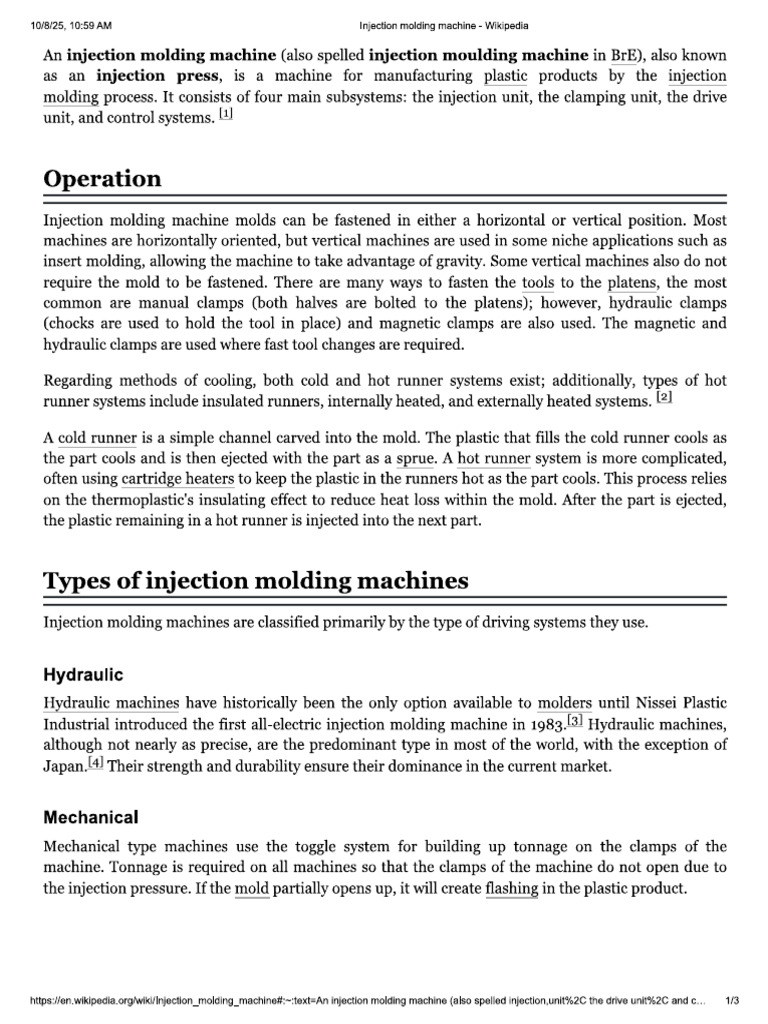 Oeration of Injection Molding | PDF