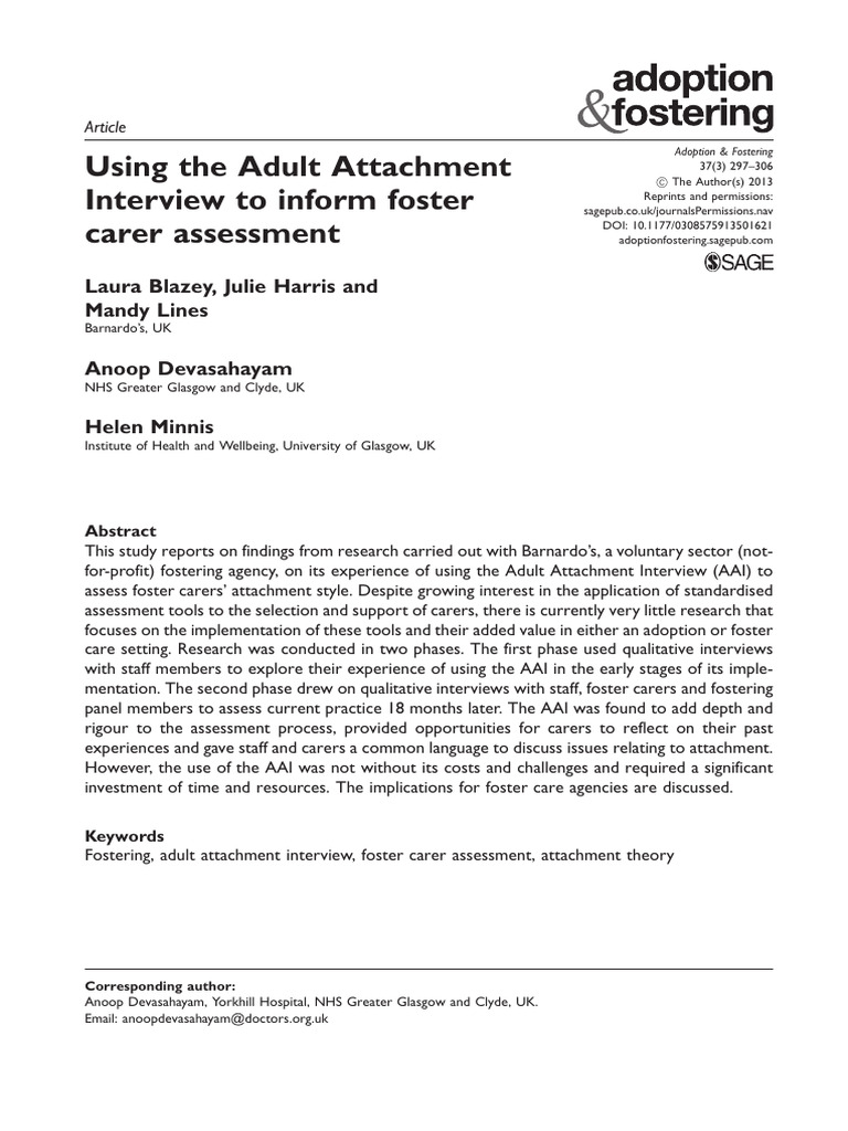 Using The Adult Attachment Interview To Inform Foster Carer Assessment
