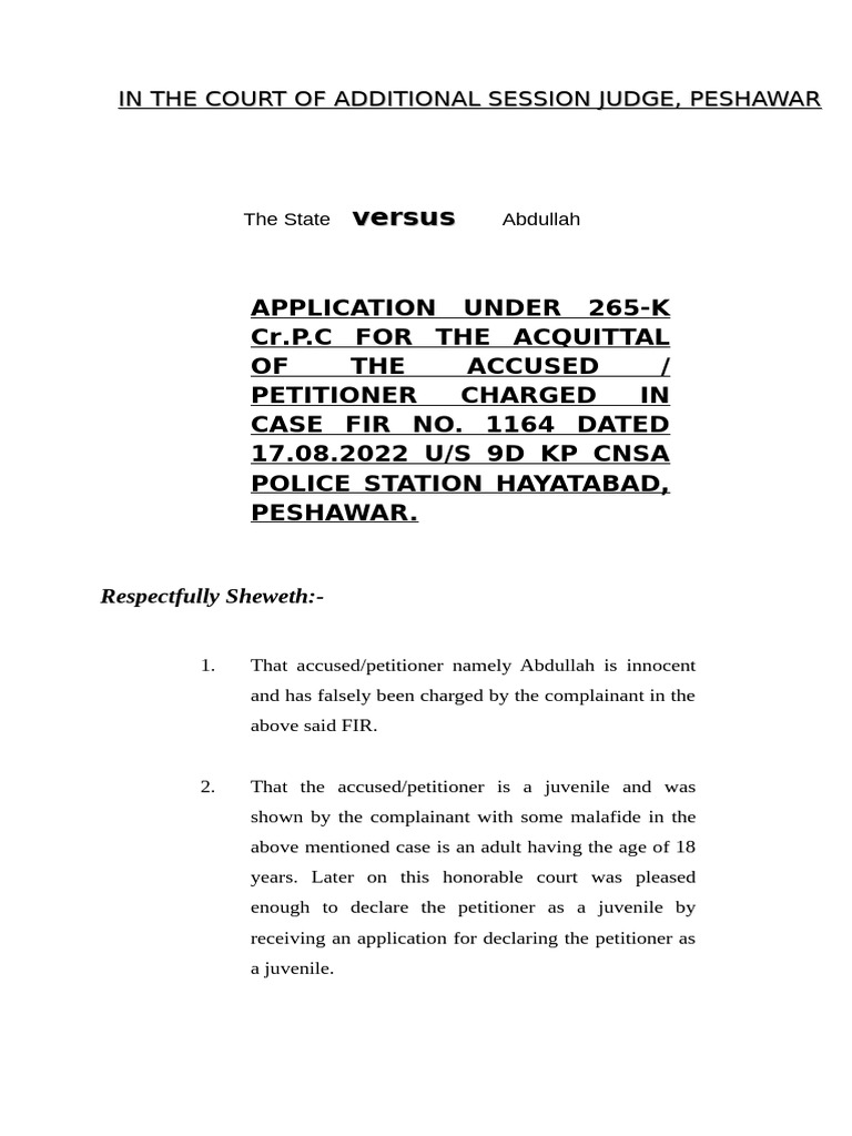 Acquittal Application for Juvenile Abdullah | PDF | Acquittal ...