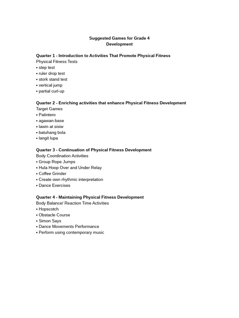 Grade 4 Physical Fitness Games Guide | PDF