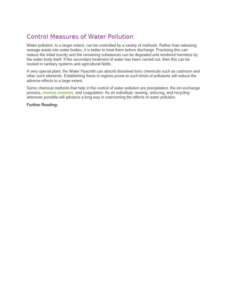 Effective Control Measures for Water Pollution | PDF